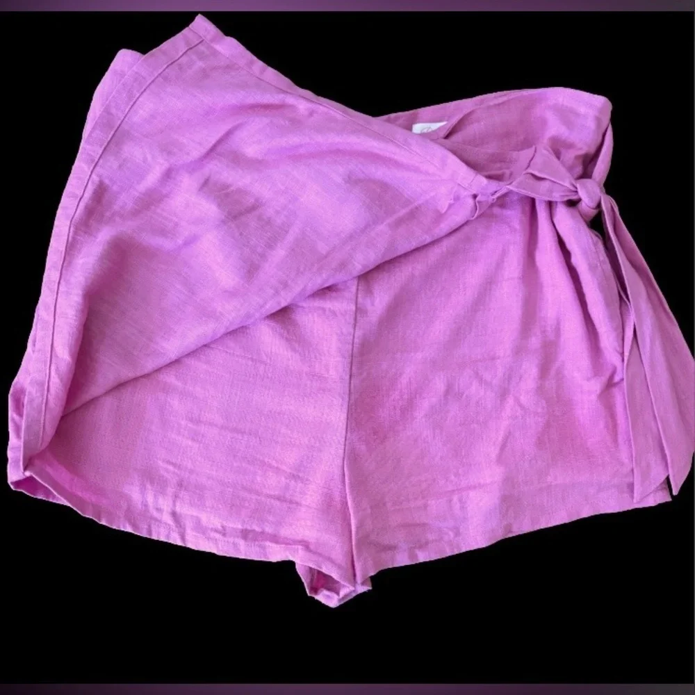 Pink Lily You’re In Luck linen/cottn feel lined skort w sd tie SZ L  Barbiecore